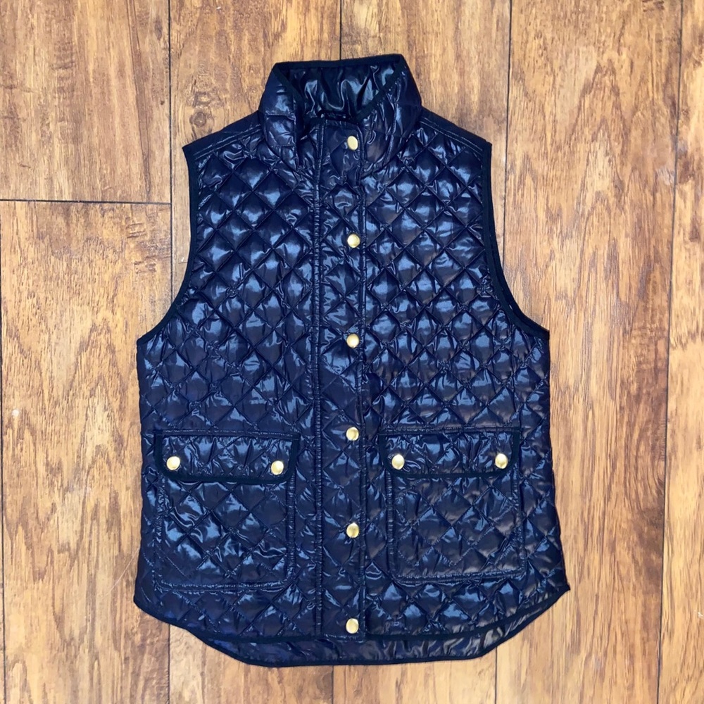 J. Crew Navy Shiny Quilted Field Puffer Vest